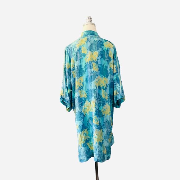 Indie Ella Silk Robe One Size Blue Green Boho Floral Beaded Sequined Kimono - Picture 15 of 16